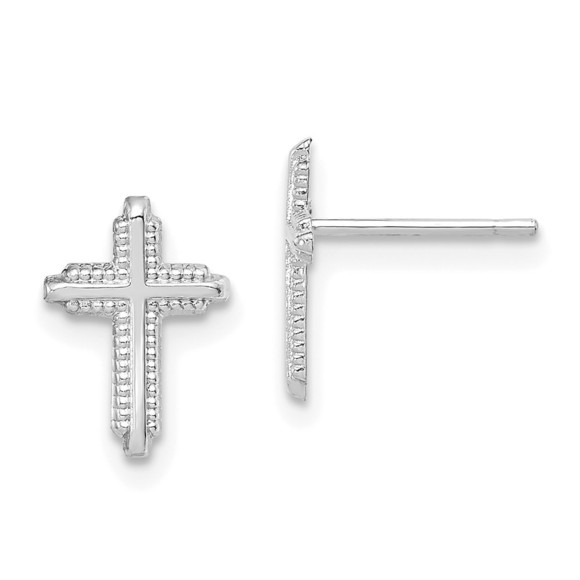 10K White Gold Polished Cross Post Earrings - Picture 1 of 4